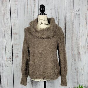 Express Women's XS Loose Fit Light Brown Soft Fur Cowl Neck Cozy Warm Sweater